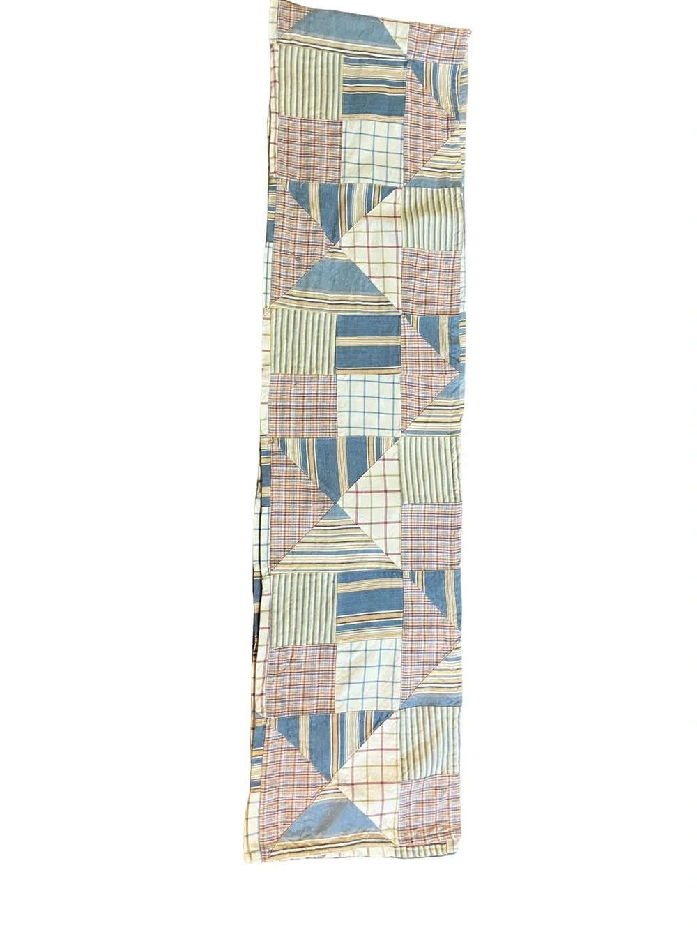 Hand Crafted Blue, Cream, Tan Patchwork table  Runner 108